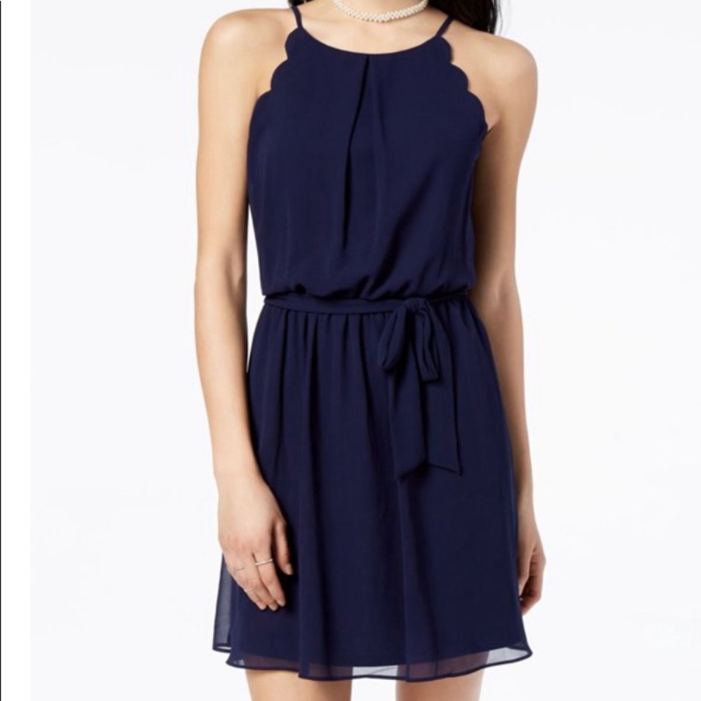 BCX Womens Juniors Sleeveless Scalloped Party Dress Navy M
